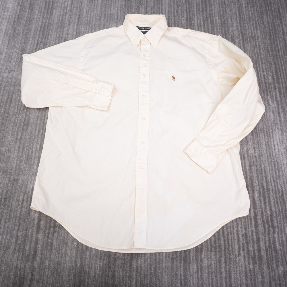 Ralph Lauren Button Down Mens 17.5 36 Cream Excellent Yarmouth Oxford Shirt